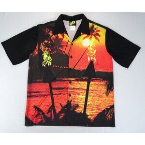 Vintage 90s Y2K Street Savy Shirt Size M Short Sleeve Hawaiian Graphic Luau Fire